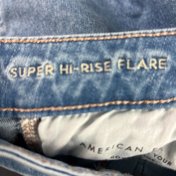 American Eagle Jean Women 26x30* Super High Rise Flare Blue Stretch Denim Tag 2R - Picture 6 of 16